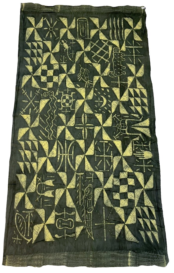 Ibo, Nigeria, Vintage Woven Cotton Tie-Dye Textile: Ibo, Nigeria, vintage woven cotton tie-dye textile, green with yellow pattern, 92”l x 49”w PROVENANCE: From the estate of Professor Philip Gould, New York