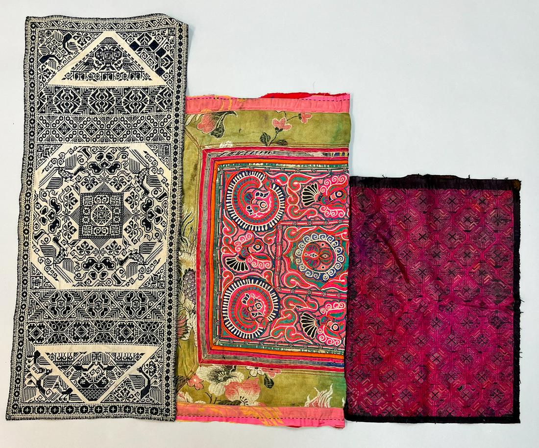 Hmong, Southeast China, Group of (3) Cotton and Silk Accessories Embroidery Textiles (1 of 10)