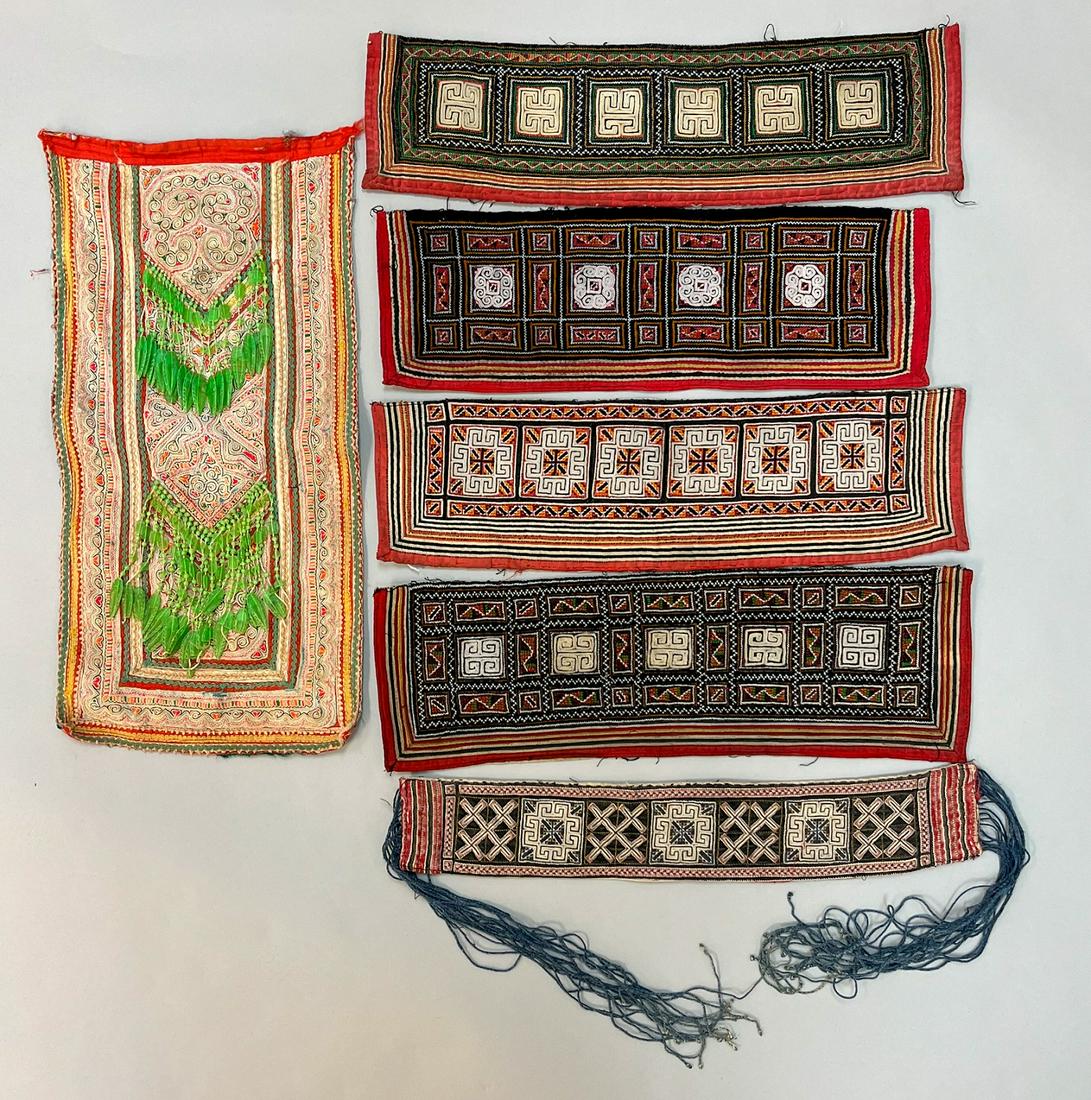 Black Hmong Hill Tribe, Vietnam, Group of (6) Vintage Colorful Cotton Embroidery Sashes/Possibly (1 of 8)