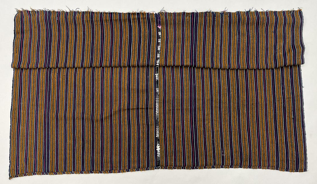 Nahuala, Solola, Guatemala, Vintage Hand Spun Woven Cotton "Tzute" Ceremonial Wrap: Nahuala, Solola, Guatemala, vintage hand spun woven cotton "Tzute" ceremonial wrap, tan, blue, white and red stripes, consists of two panels sewn together, 43"l x 45"w PROVENANCE:From the estate of Pr