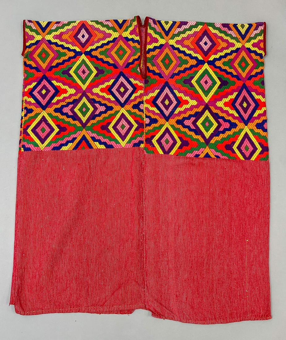 Almolonga, Quetzaltenango Department, Guatemala, Vintage Woven Cotton Long "Huilpil" Tunic with: Almolonga, Quetzaltenango Department, Guatemala, vintage woven cotton long "Huilpil" tunic with vibrant colors diamond pattern, 37"l x 31"w PROVENANCE:From the estate of Professor Philip Gould, New Yo