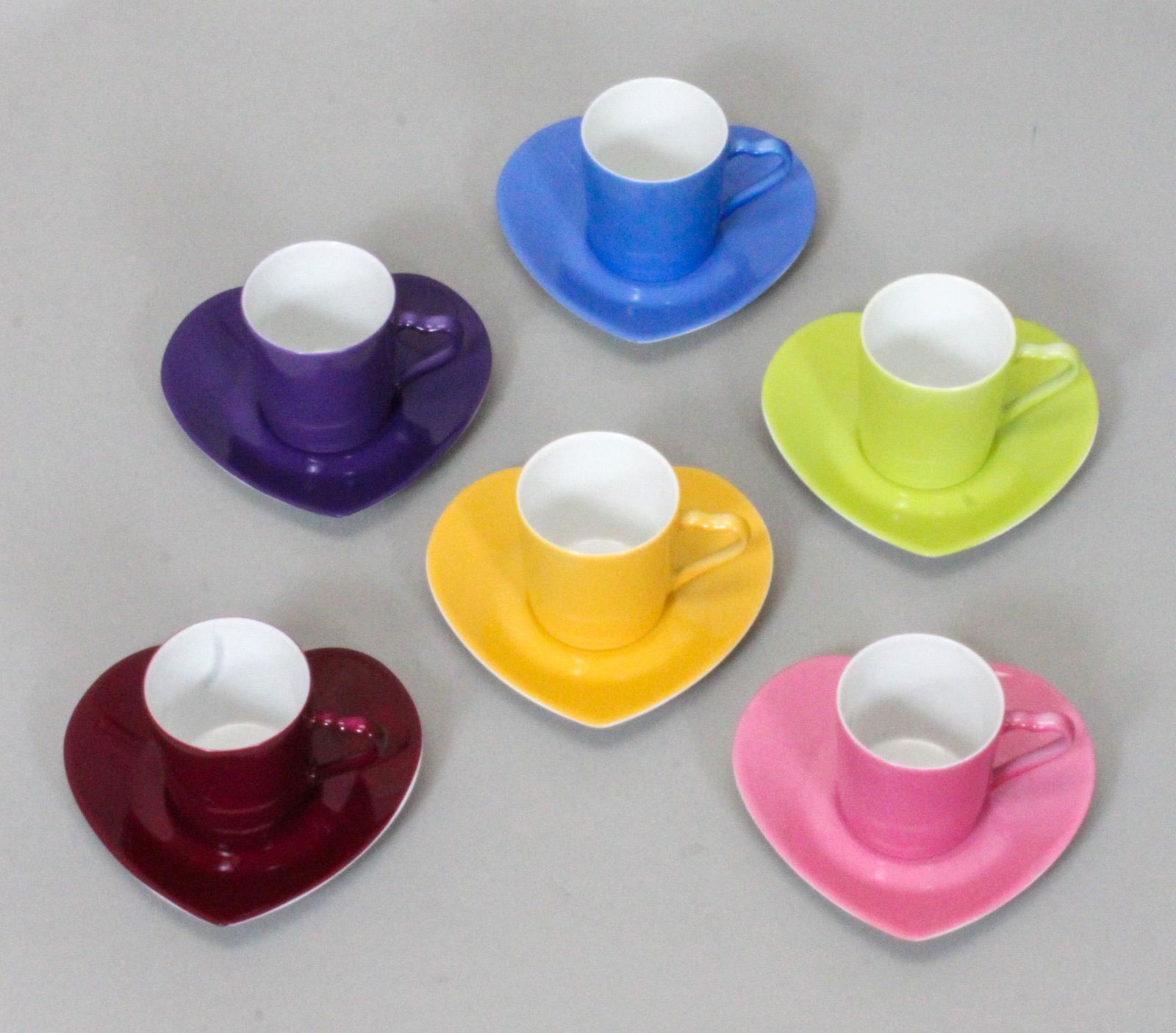 Limoges Porcelain Set of 6 Demitasse Cups and Saucers "Coeurs"  by Philippe Deshouliers, Signed (1 of 7)