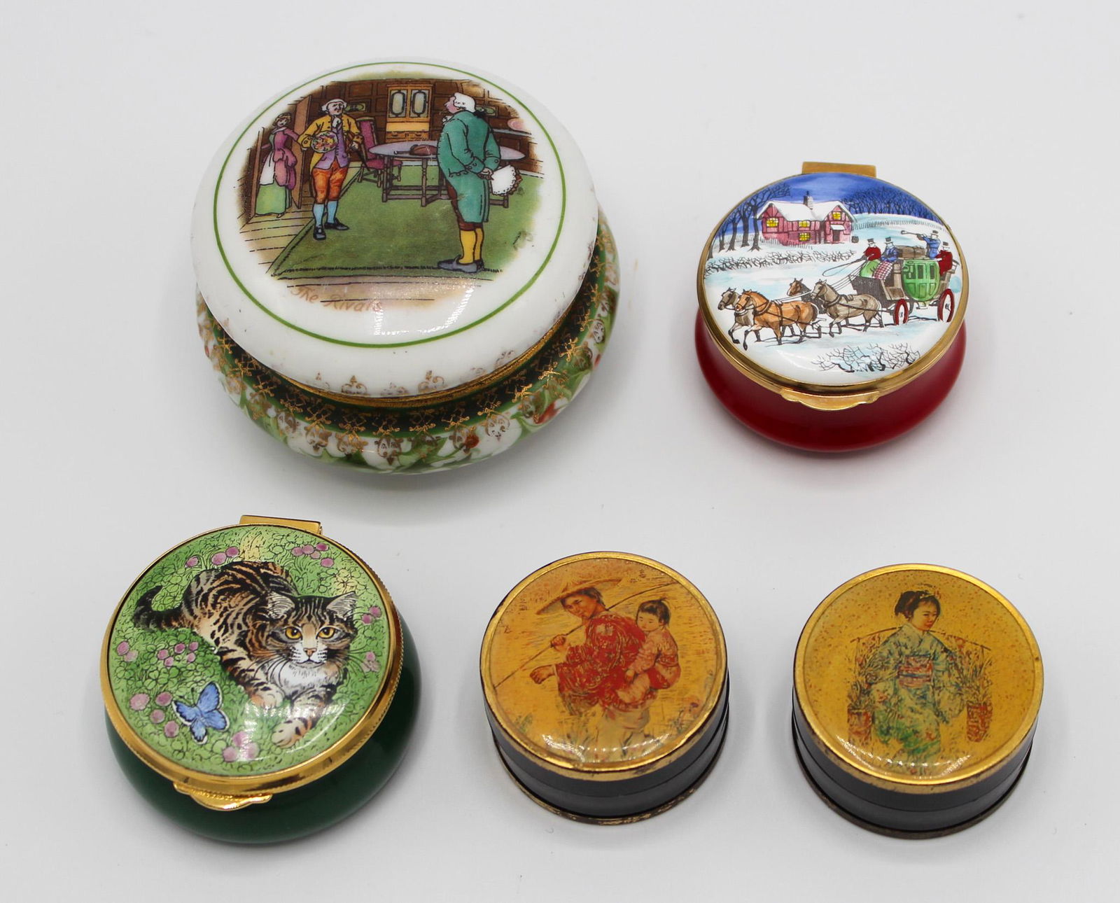 Group of 5 Assorted Enamel and Porcelain Trinket Boxes (1 of 7)