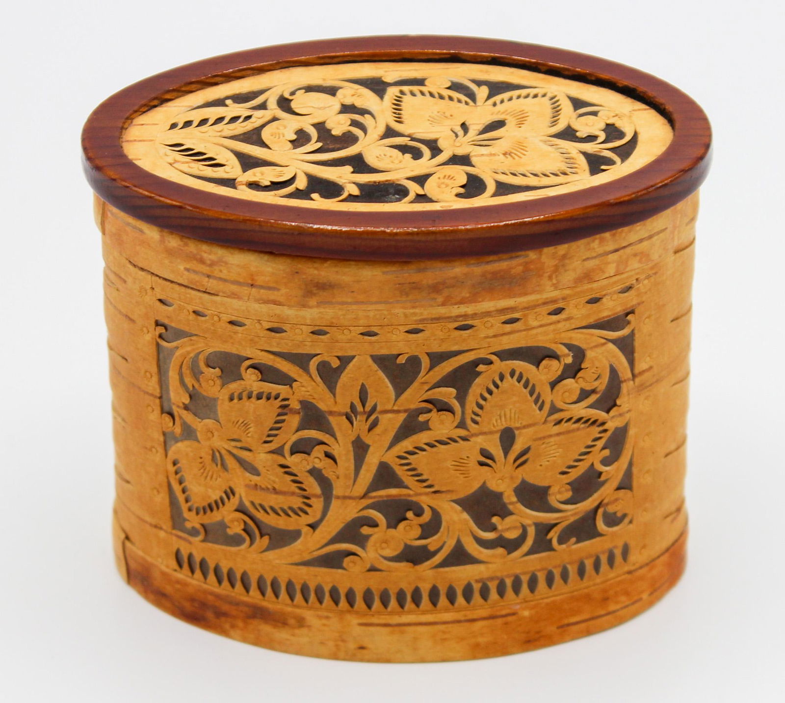 Russian Carved Oval Bent Wooden Decorative Box (1 of 6)
