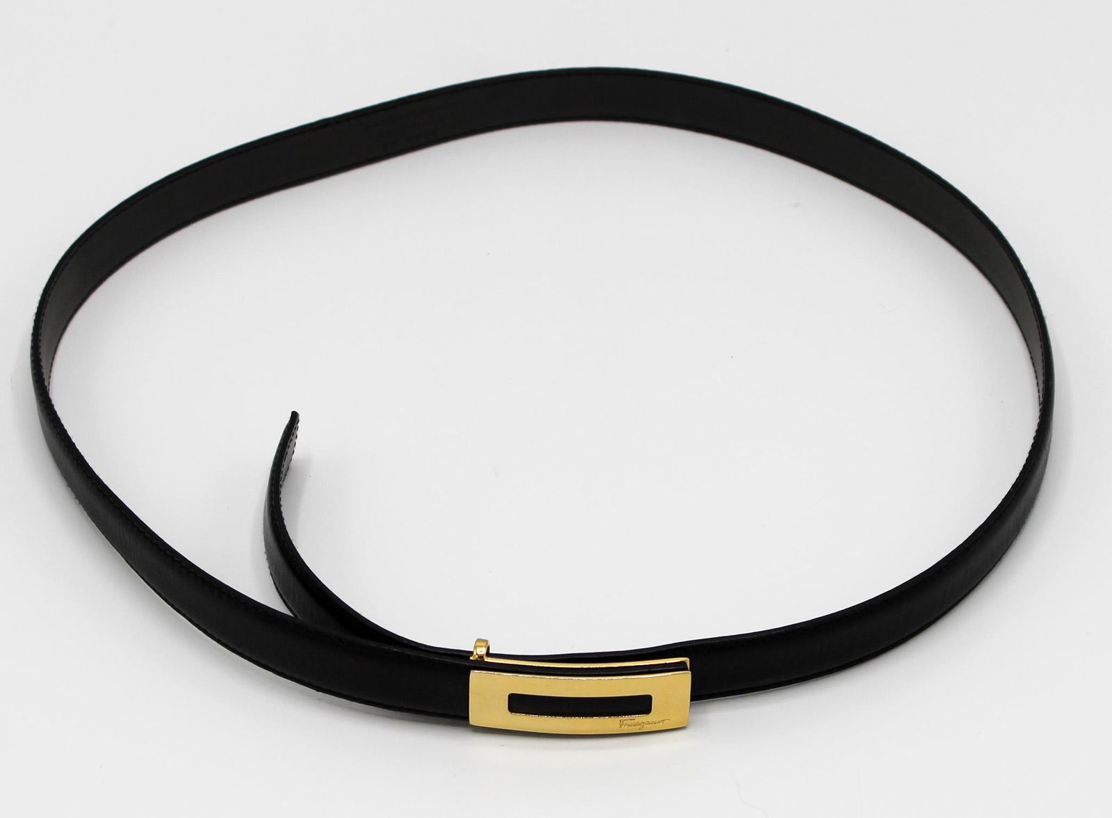 Salvatore Ferragamo Women's Black Leather Belt with Brass Buckle (1 of 5)