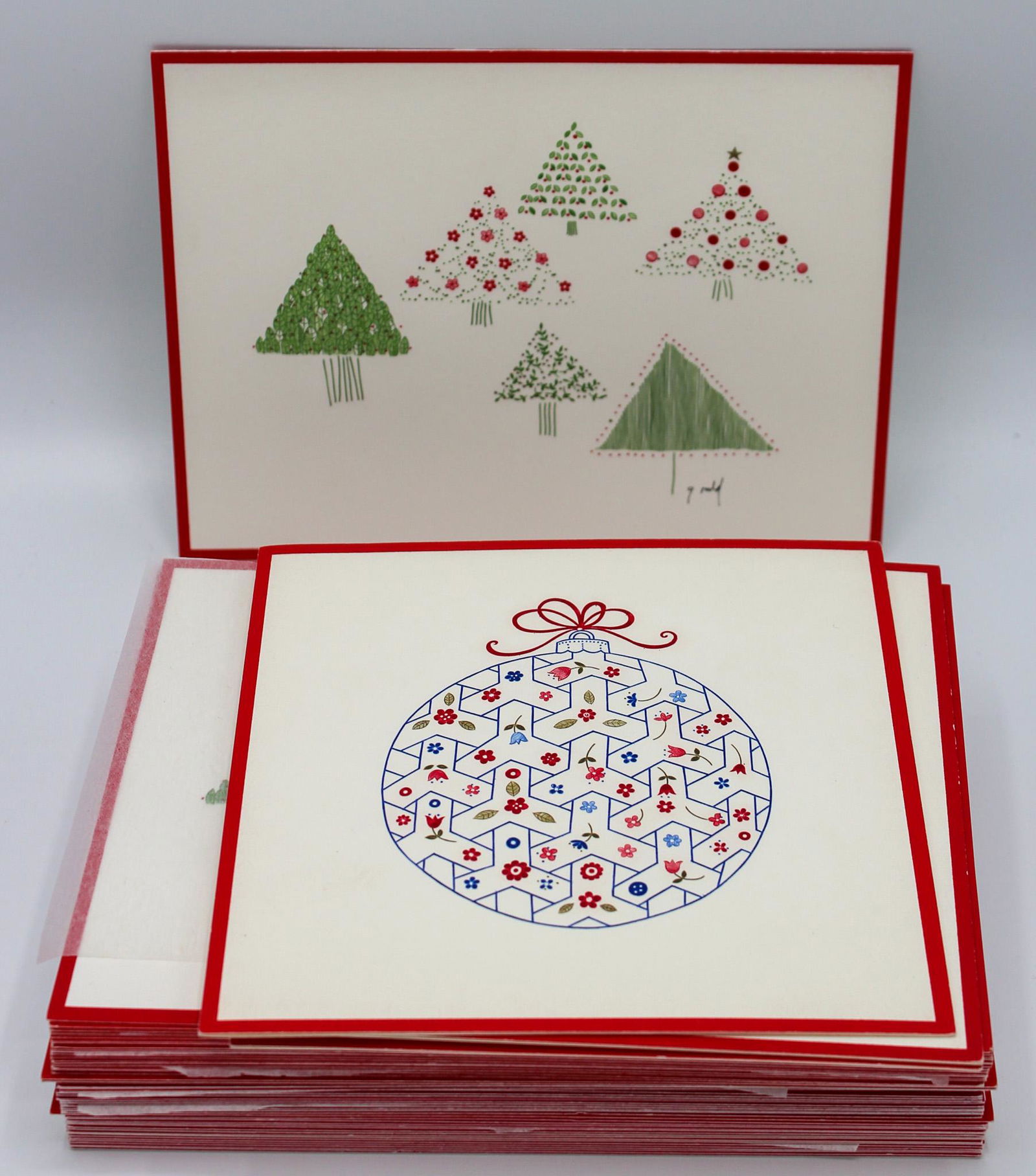 A Group of (54) Assorted Cartier Design Christmas Cards with Red Border, No Envelopes (1 of 8)