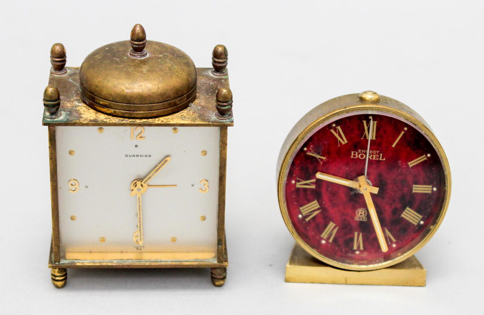 Group of (2) Vintage Ernest Bornell 17 Jewels 8 Days Travel Clock and 8 Days Guardier Alarm Clock (1 of 7)