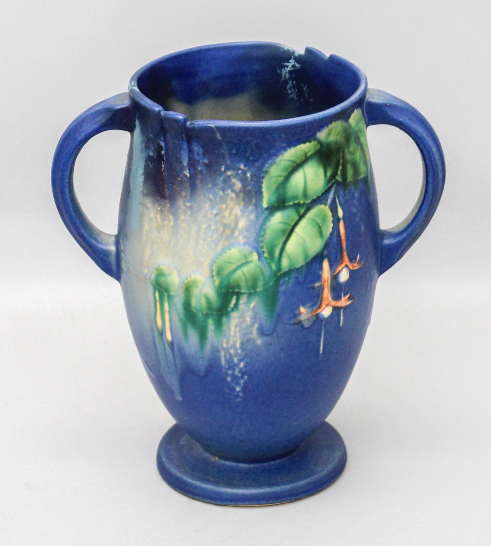 Roseville Pottery Fuschia  Blue Double-Handled Vase (1 of 6)
