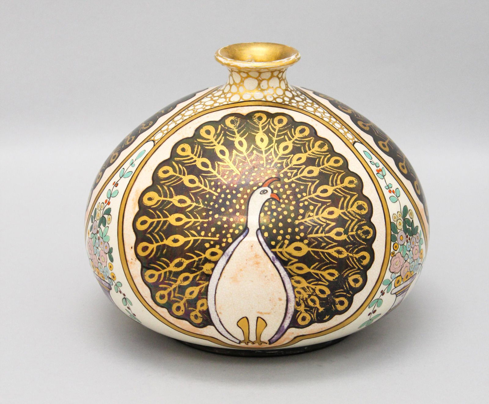 Ceramic Vase Hand Painted with Peacock and Flowers (1 of 6)