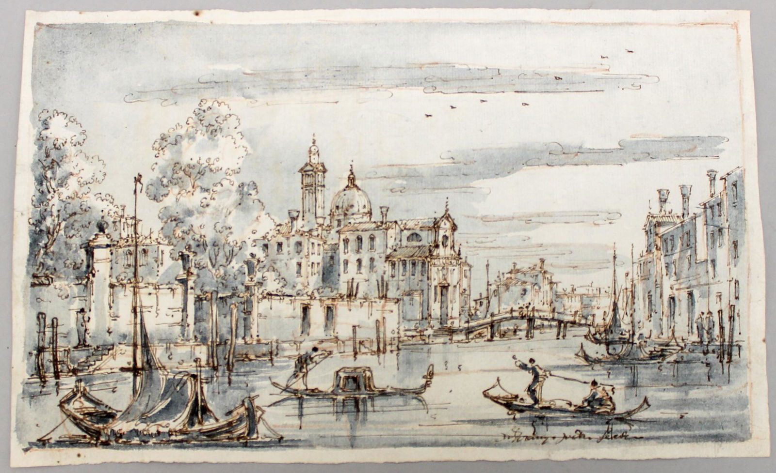 Ink and Watercolor Study Venetian Canal Scene Signed (1 of 7)