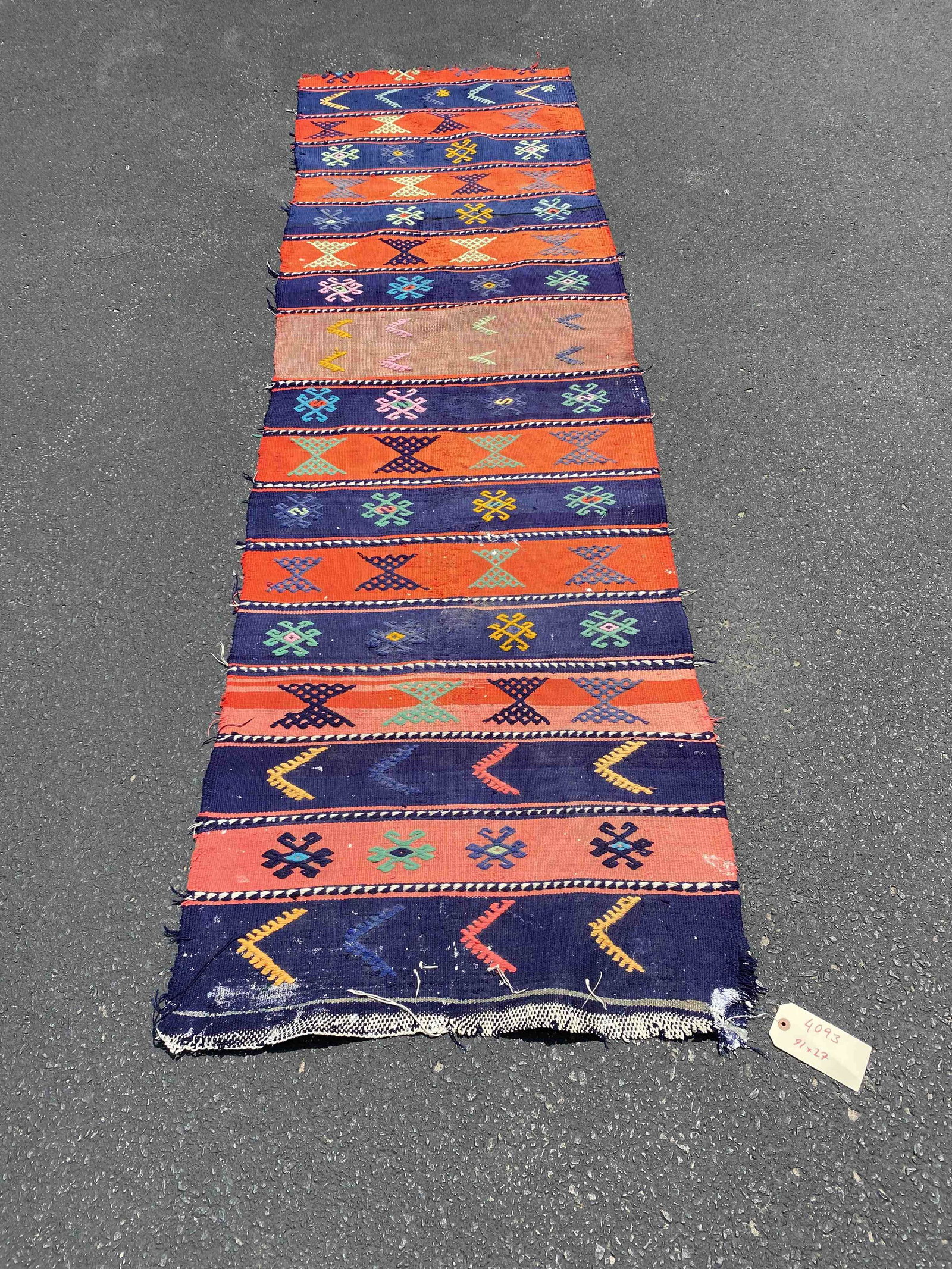 Vintage Handmade Turkish Kilim Runner: Vintage Handmade Turkish Kilim Runner, 27"w x 91"l