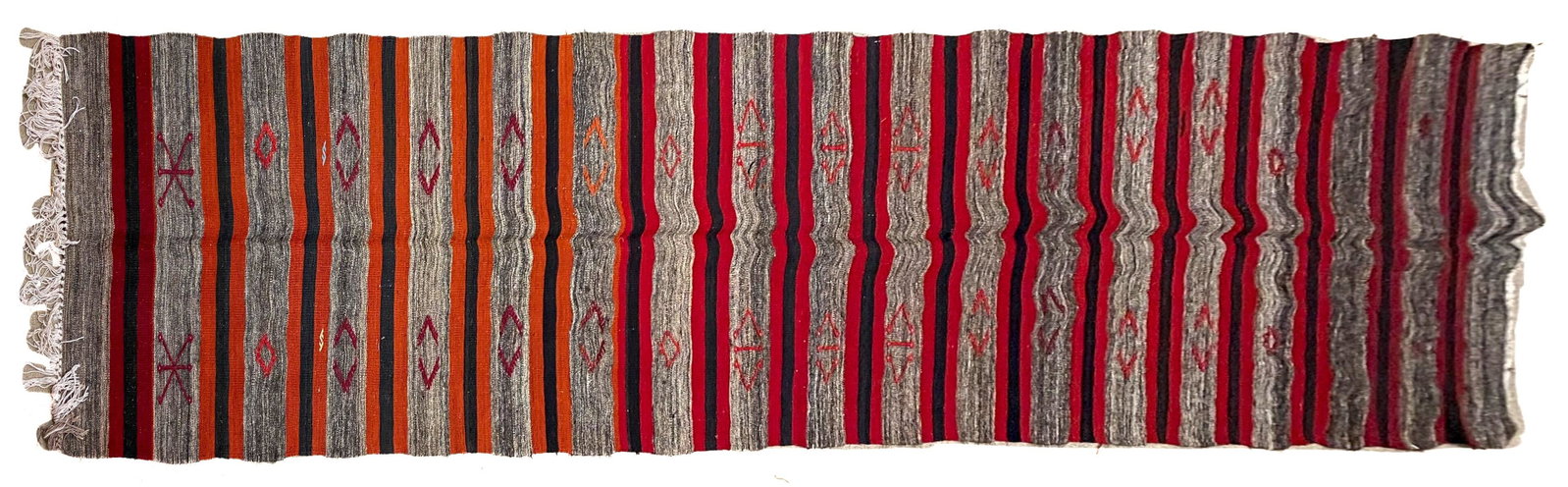 Vintage Handmade Turkish Kilim: Vintage Handmade Turkish Kilim, 34"w x 173"l