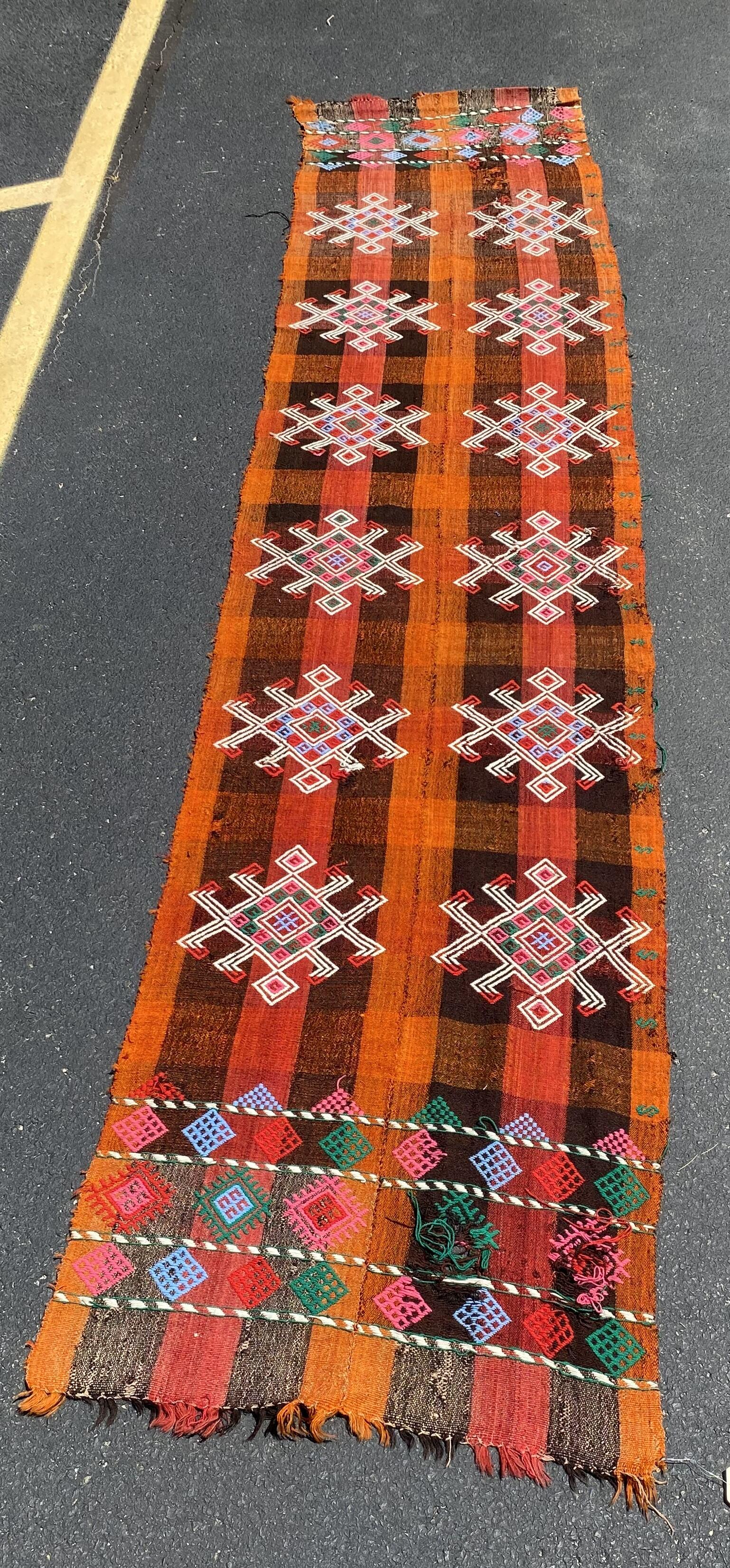Vintage Handmade Turkish Kilim: Vintage Handmade Turkish Kilim, 31"w x 150"l
