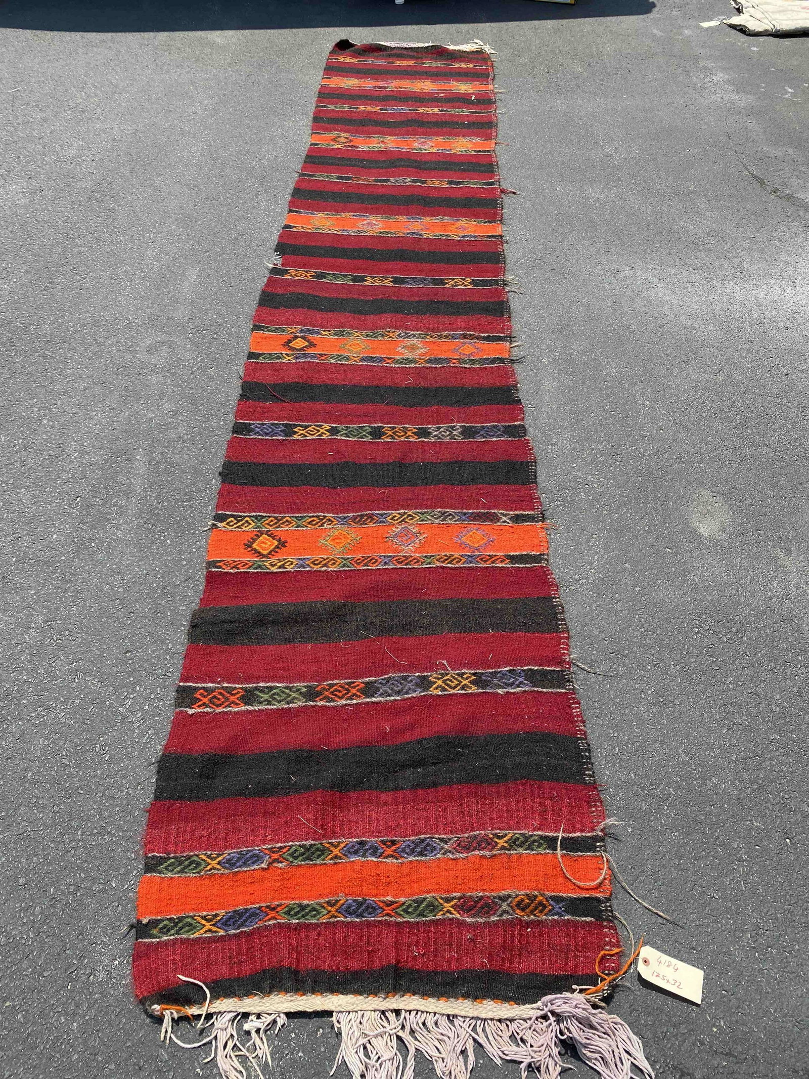 Vintage Handmade Turkish Kilim Runner: Vintage Handmade Turkish Kilim Runner, 32"w x 175"l
