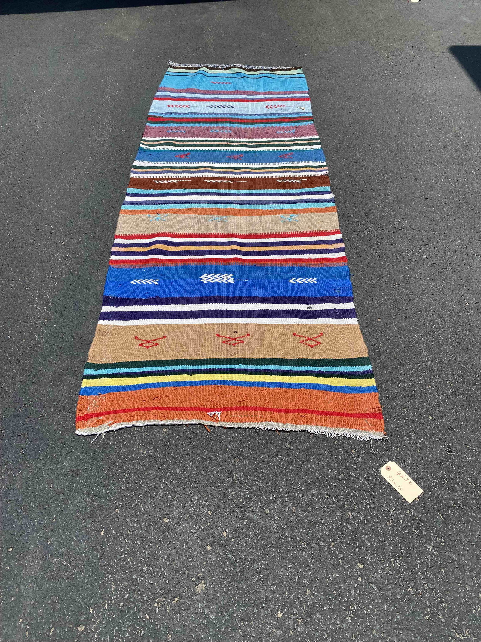 Vintage Handmade Turkish Kilim Area rug: Vintage Handmade Turkish Kilim, 35"w x 95"l