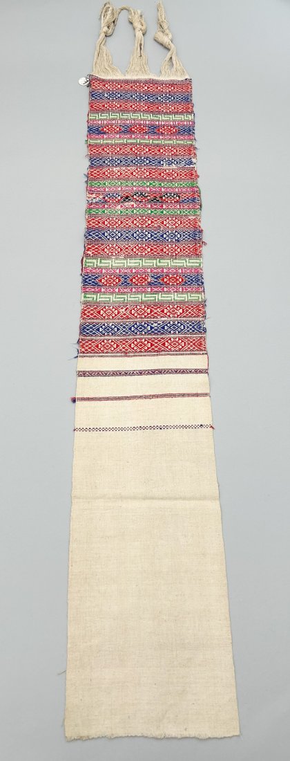 Bhutan, Embroidered Cotton Textile: Bhutan, embroidered coarse cotton textile, 62"l X 11"w Provenance: From the estate of Dr. Philip Gould , New York