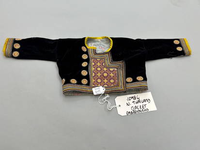 North Thailand, Embroidered Child's Jacket: North Thailand, embroidered child's jacket, 10"l x 12.5"w, shoulder 14" Provenance: From the estate of Dr. Philip Gould , New York