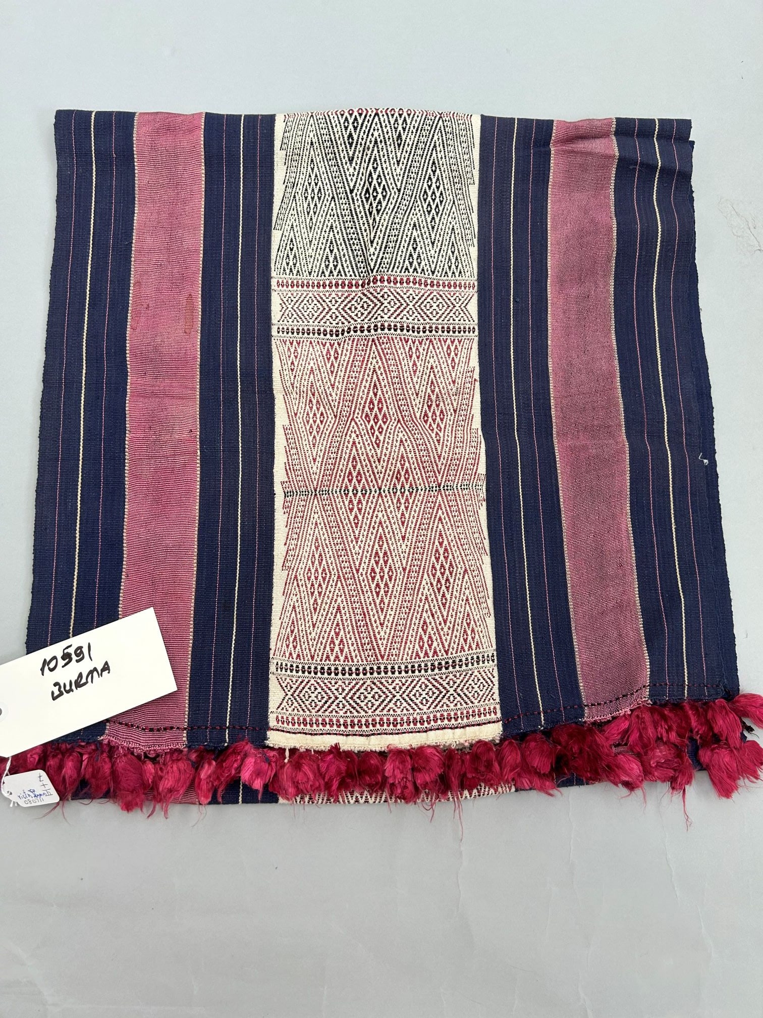 Burma, Kachin, Cotton/Silk Shoulder Cloth: Burma, Kachin, cotton/silk shoulder cloth, 82"l x 20"w Provenance: From the estate of Dr. Philip Gould , New York
