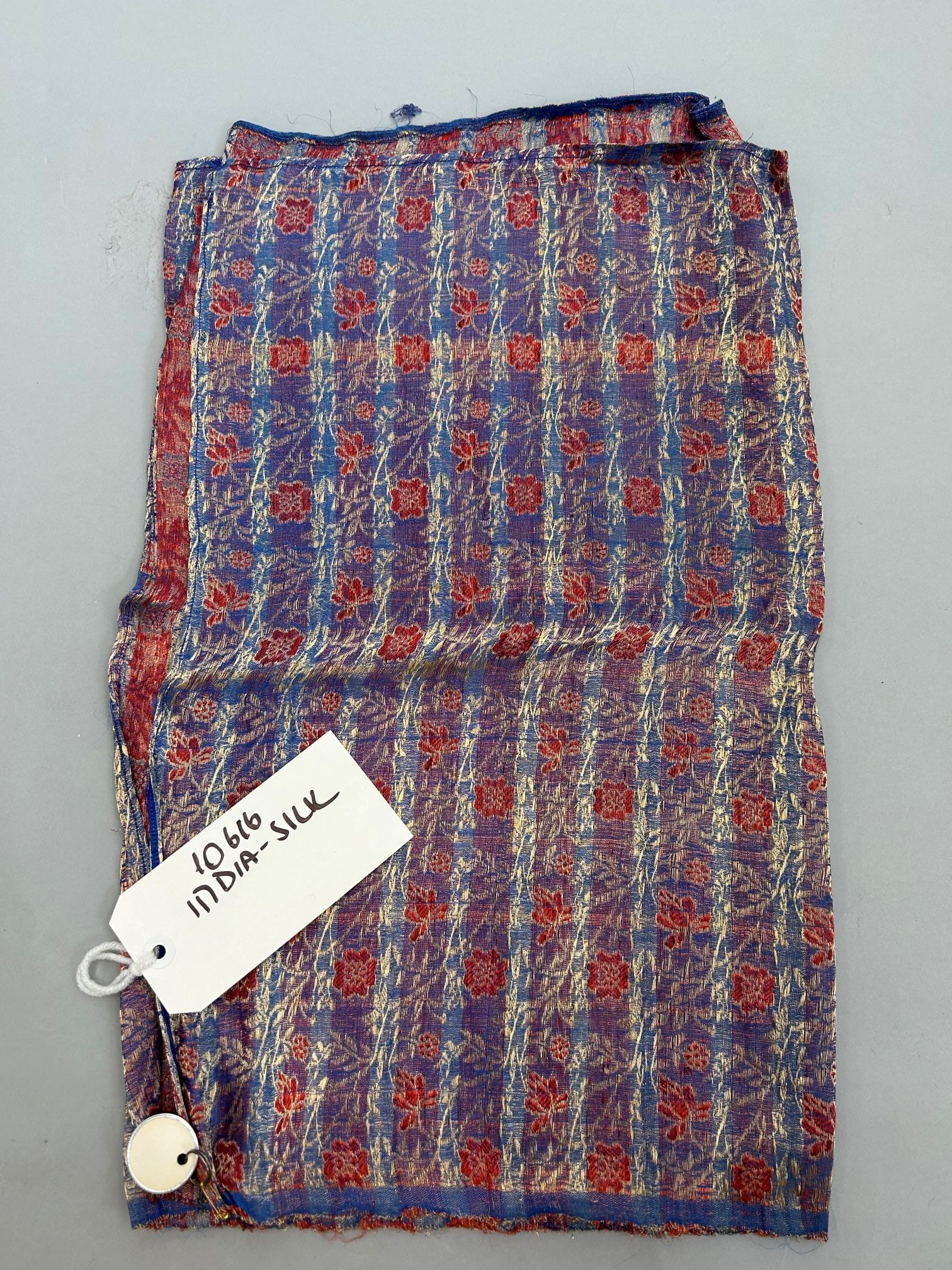 India, Aurangabad, Silk Textile with Metal Gold Tone Pattern: India, Aurangabad, Silk Textile with metal gold tone pattern, 51"l x 20"w Provenance: From the estate of Dr. Philip Gould , New York