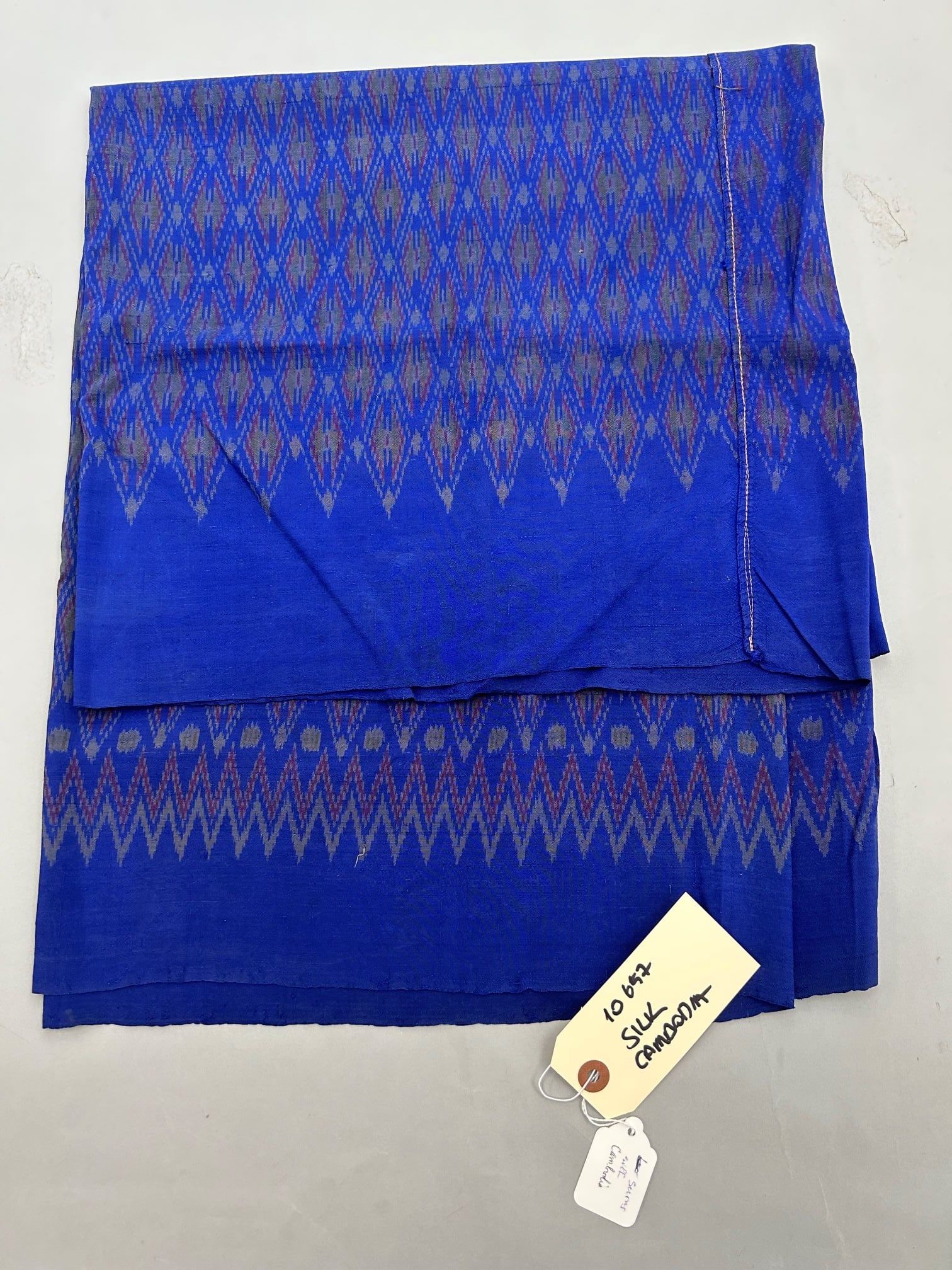 Cambodia, Silk Sarong: Cambodia, silk sarong, 32"l x 30"w, 37"l x 33"w Provenance: From the estate of Dr. Philip Gould , New York