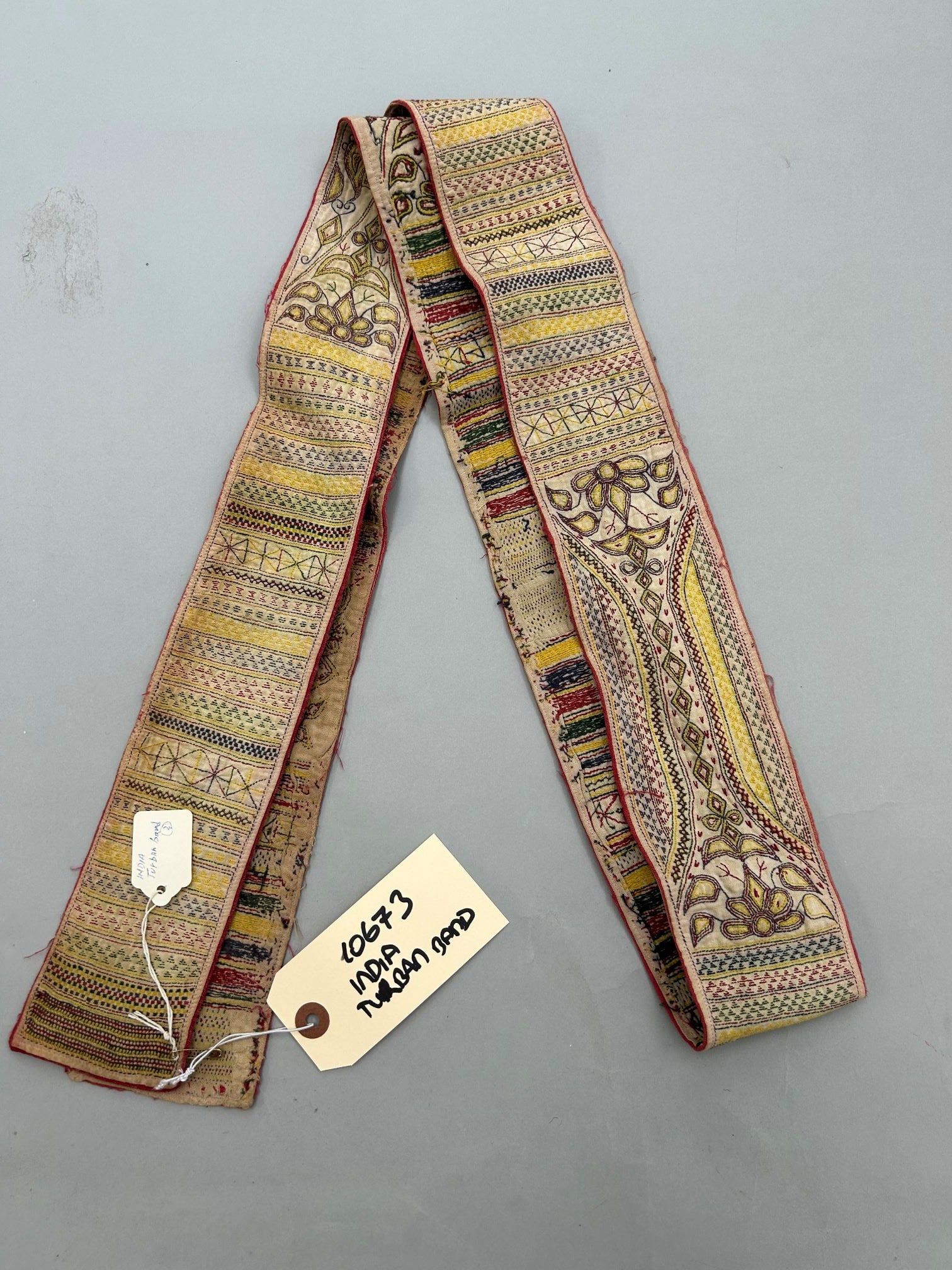India, Cotton Turban Band: India, cotton turban band, 80"l x 3"w Provenance: From the estate of Dr. Philip Gould , New York