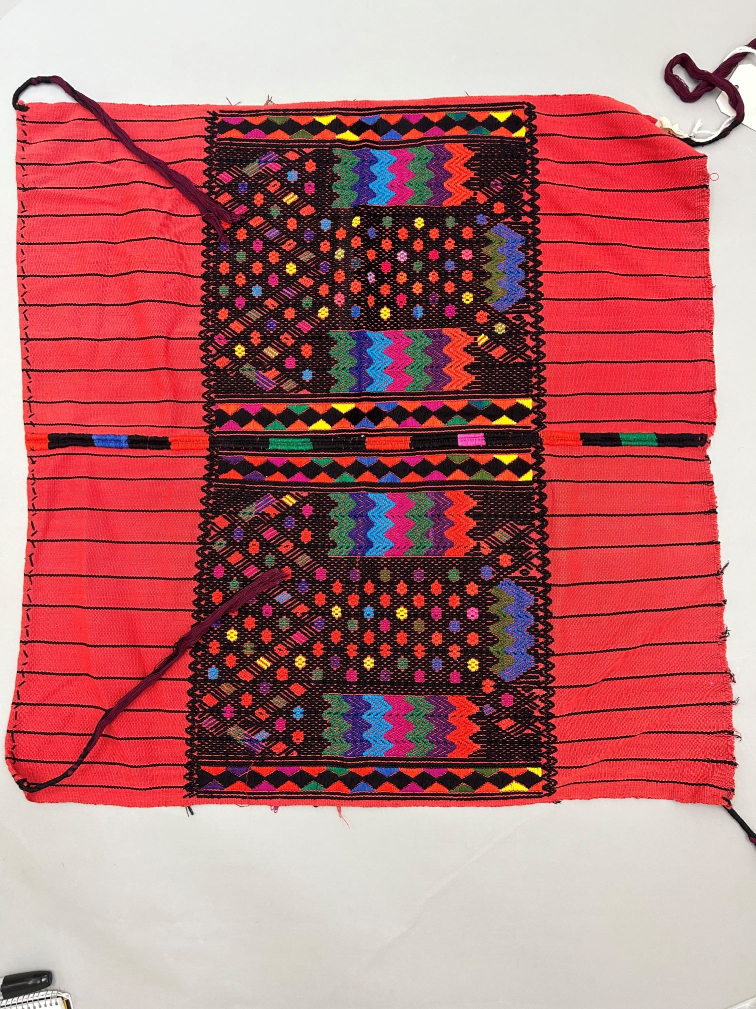 Guatemala, Chichancastenango, Embroidered Cotton Men's Tzute: Guatemala, Chichancastenango, embroidered cotton men's tzute, 31"l x 31"w Provenance: From the estate of Dr. Philip Gould , New York