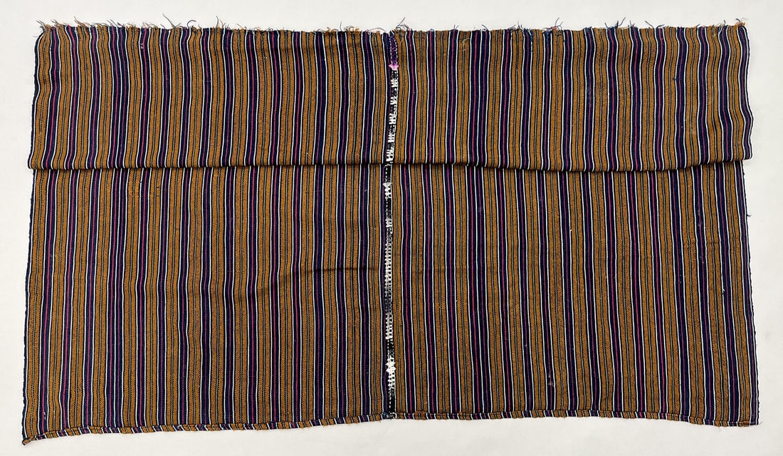 Nahuala, Solola, Guatemala, Vintage Handspun Woven Cotton "Tzute" Ceremonial Wrap: Nahuala, Solola, Guatemala, vintage handspun woven cotton "Tzute" ceremonial wrap, tan, blue, white and red stripes, consists of two panels sewn together, 43"l x 45"w PROVENANCE:From the estate of Pro