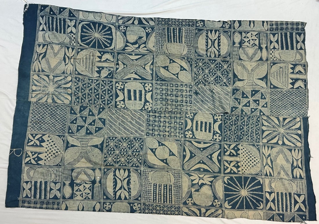 Yoruba peoples, Indigo-dye, Starch-Resist, Adire Cotton Cloth: Yoruba peoples, Nigeria, West Africa, indigo-dyed, starch-resist, Adire cotton cloth, mid-20th century, 74" x 54" PROVENANCE: From the estate of Dr. Philip Gould, New York