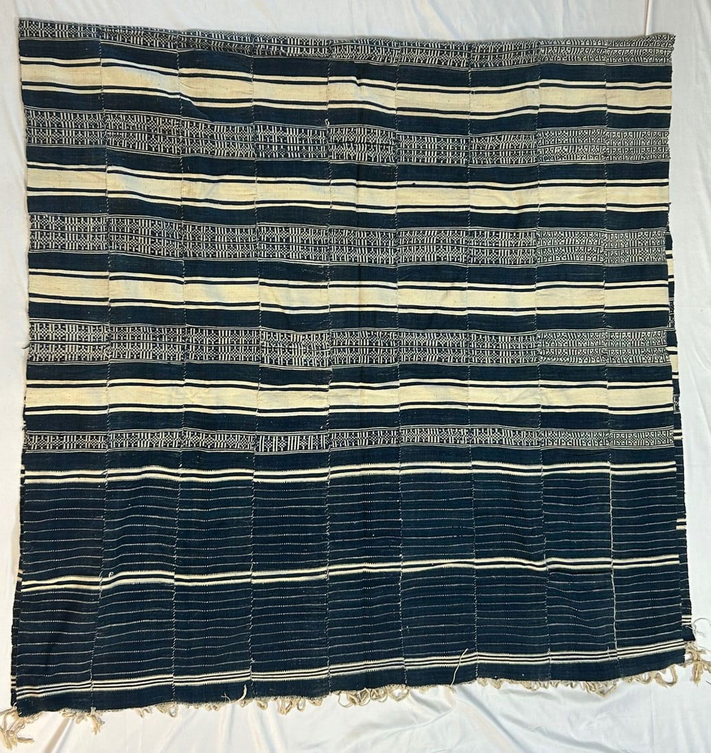 Mali, Hand-Spun Strip Weave Cotton Blanket Cloth: Mali, West Africa, hand-spun strip weave cotton blanket cloth, likely mid-20th century, Approximate size 61" x 112" PROVENANCE: From the estate of Dr. Philip Gould, New York