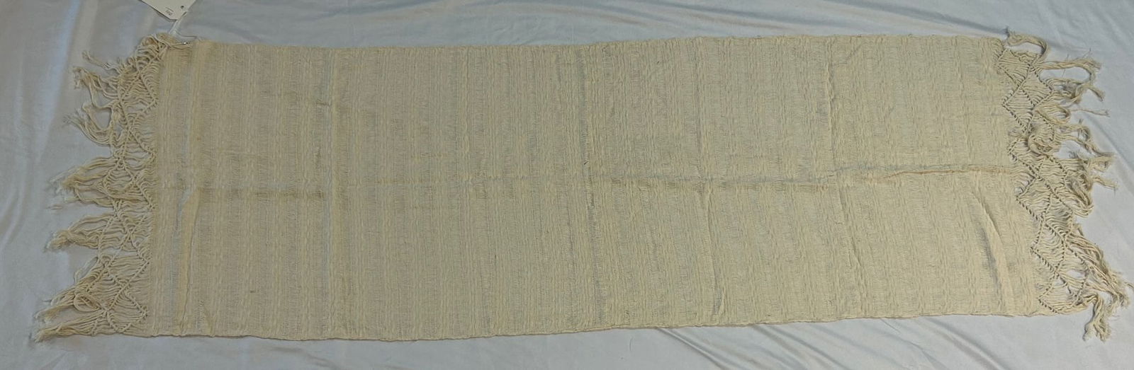 North African Cotton Shawl: Shawl, cotton, white, North African, Approximate size 22" x 64" PROVENANCE: From the estate of Dr. Philip Gould, New York