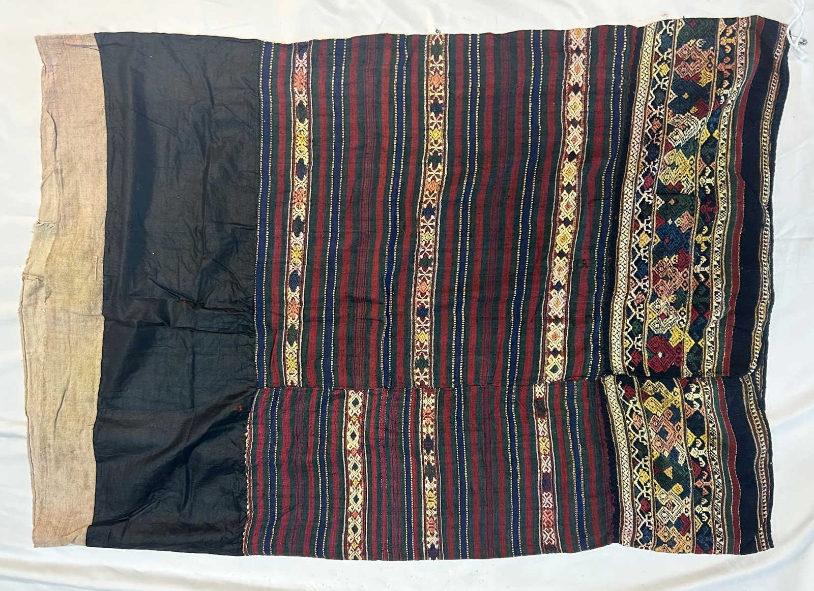 Woven Textile In Tubular, Unknown Culture, Possibly North African: Woven textile in tubular form, unknown culture, possibly North African, likely mid-20th century. Approximate dimensions, 37" x 26" (tubular flat). PROVENANCE: From the estate of Dr. Philip Gould, New 
