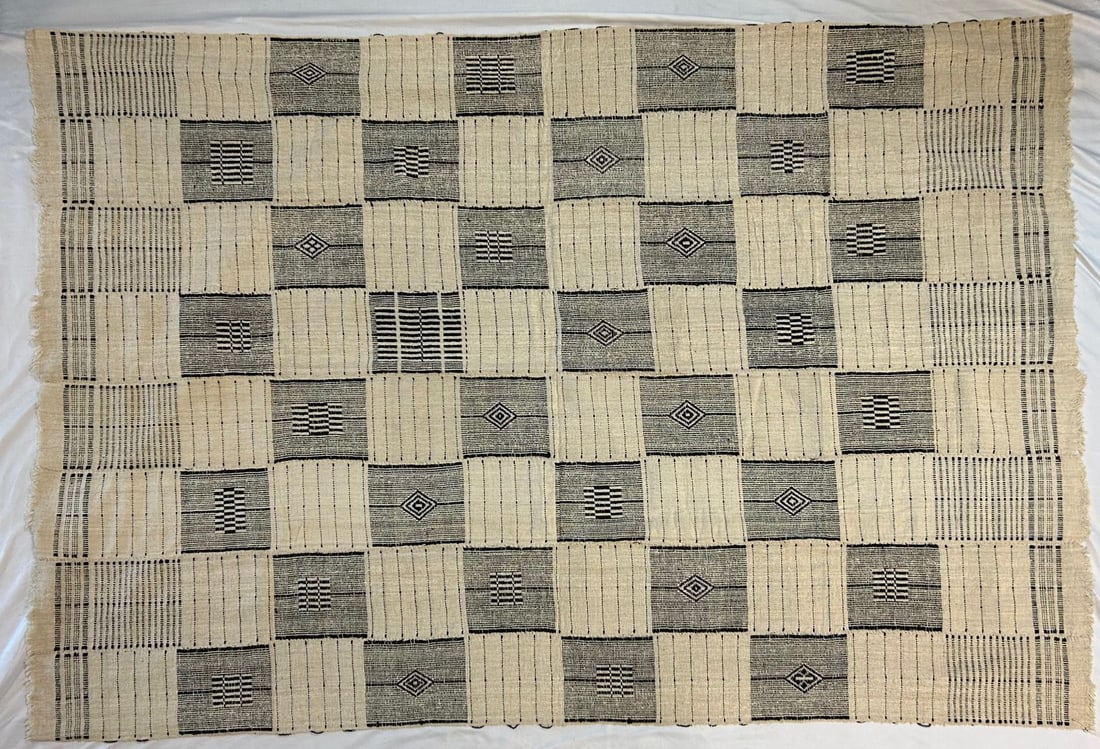 Strip Woven Cotton Textile, Thought to be From Nigeria: Strip woven cotton textile, thought to be from Nigeria, West Africa, likely mid-20th century. Approximate size, 81" x 56". PROVENANCE: From the estate of Dr. Philip Gould, New York