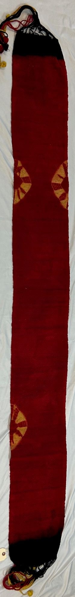 Woven belt, wool, tie-dyed, Morocco: Woven belt, wool, tie-dyed, Morocco, North Africa, likely mid-20th century. Approximate size, 91" x 10.5" PROVENANCE: From the estate of Dr. Philip Gould, New York