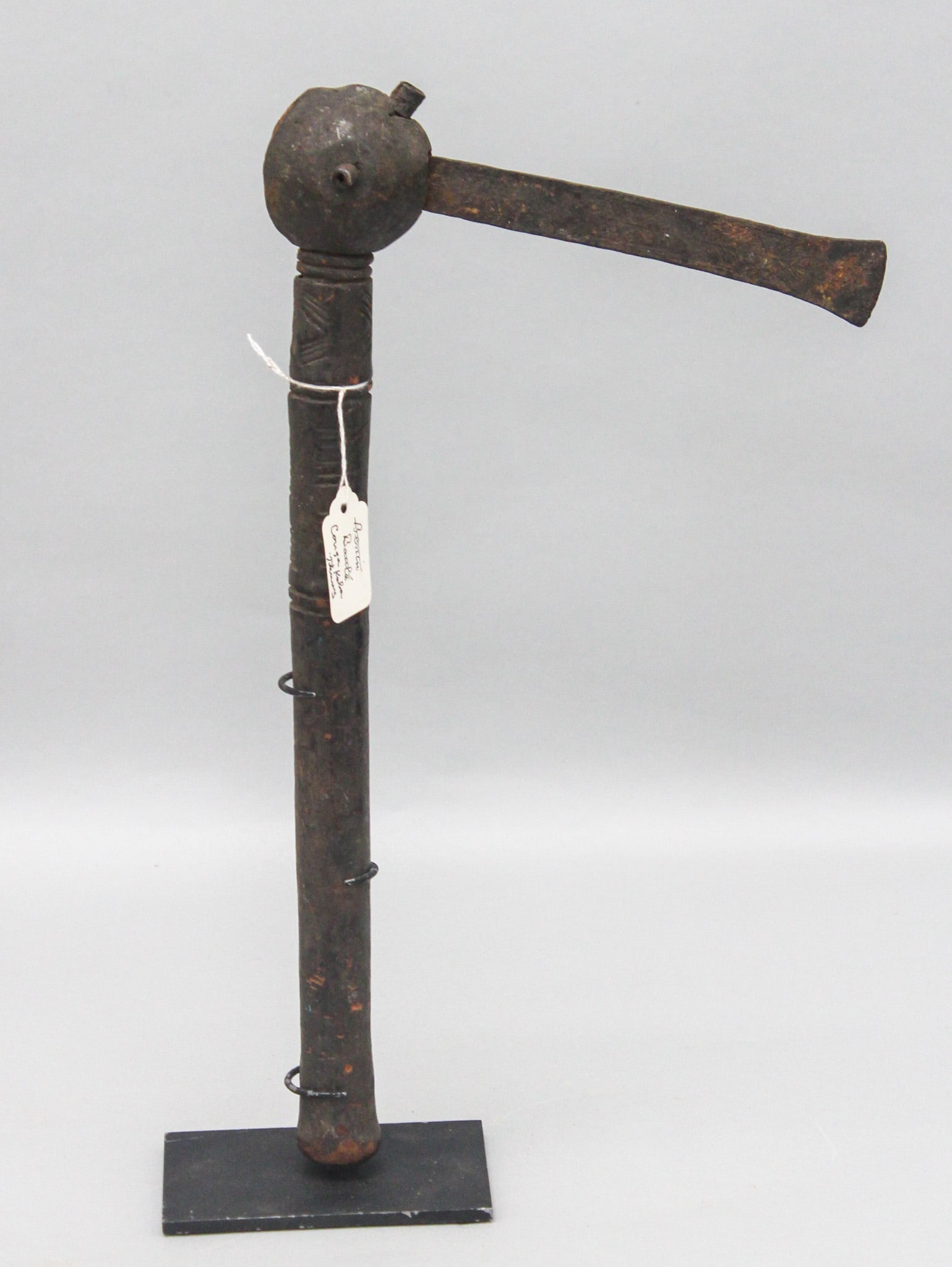 Kuba Ceremonial Blade, Democratic Republic Of The Congo, Central Africa.: Kuba ceremonial blade, first half of the 20th century, likely mid-20th century, Democratic Republic of the Congo, Central Africa. Approximate size, 14.75"H (15.25" on stand). PROVENANCE: From the esta