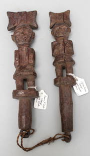 Shango Carved Wood Wands in Yoruba People’s Style, Nigeria, West Africa: Shango carved wood wands in Yoruba people’s style, Nigeria, West Africa, 20th century. Approximate size, each 13.5"H. PROVENANCE: From the estate of Dr. Philip Gould, New York