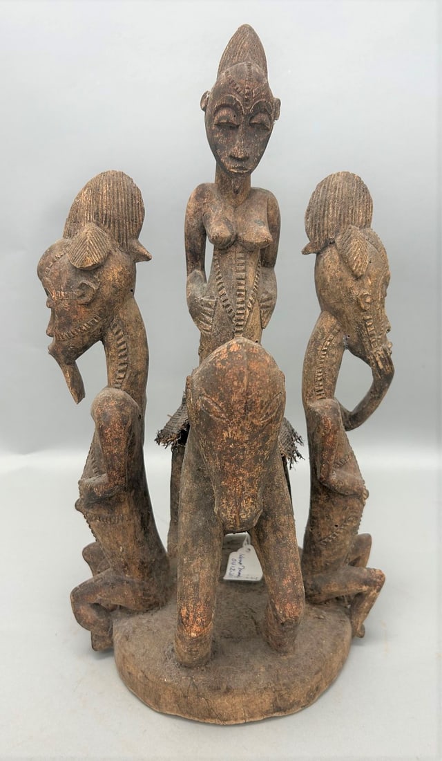 Baule Peoples Style, Carved Wood Sculpture of Horse and Rider with Two Attendants, Ivory Coast, West (1 of 5)