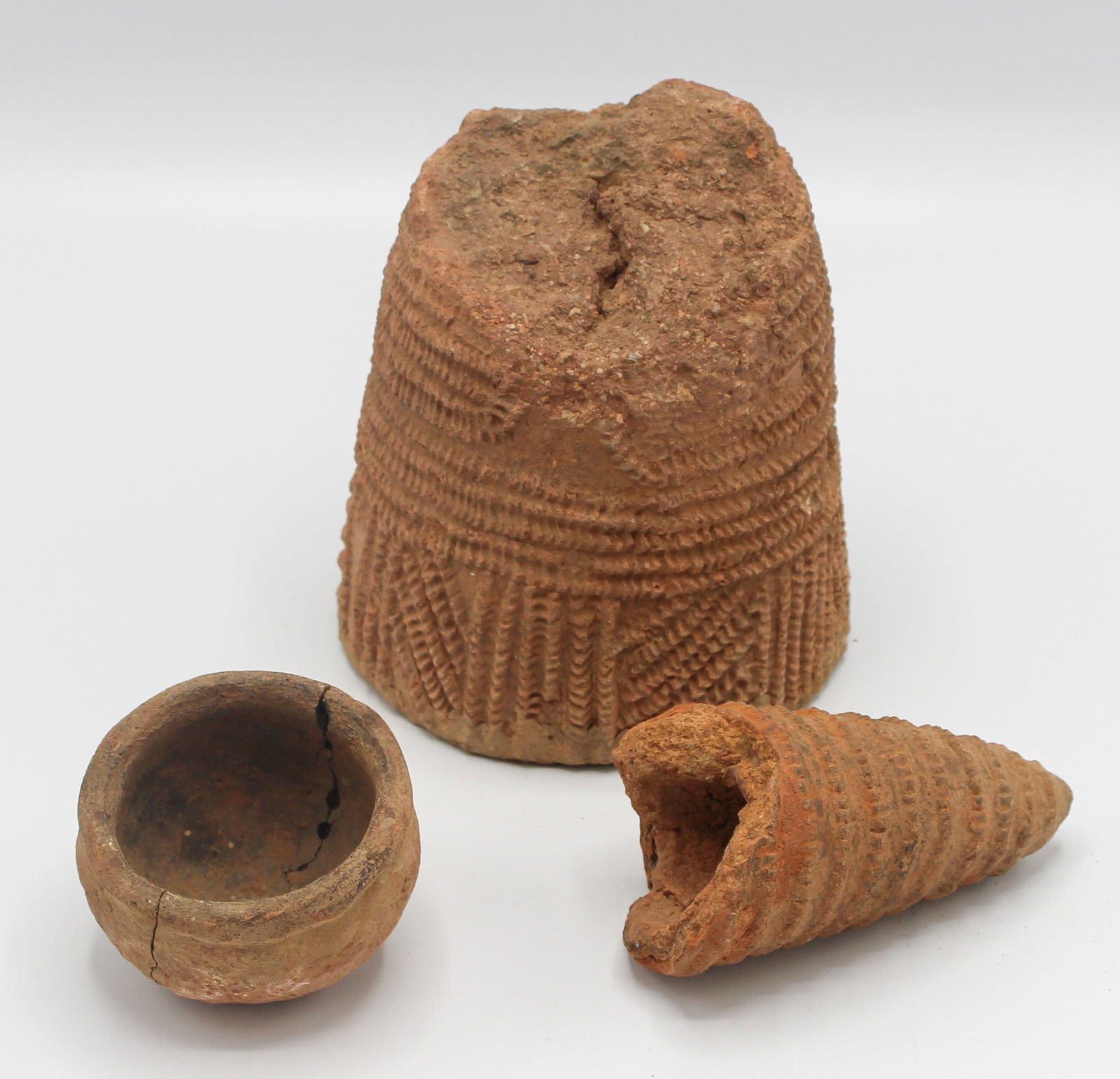 Group of (3) Pieces of Ancient Terracotta, a Fragment of a Bura urn from Niger, West Africa, a (1 of 12)