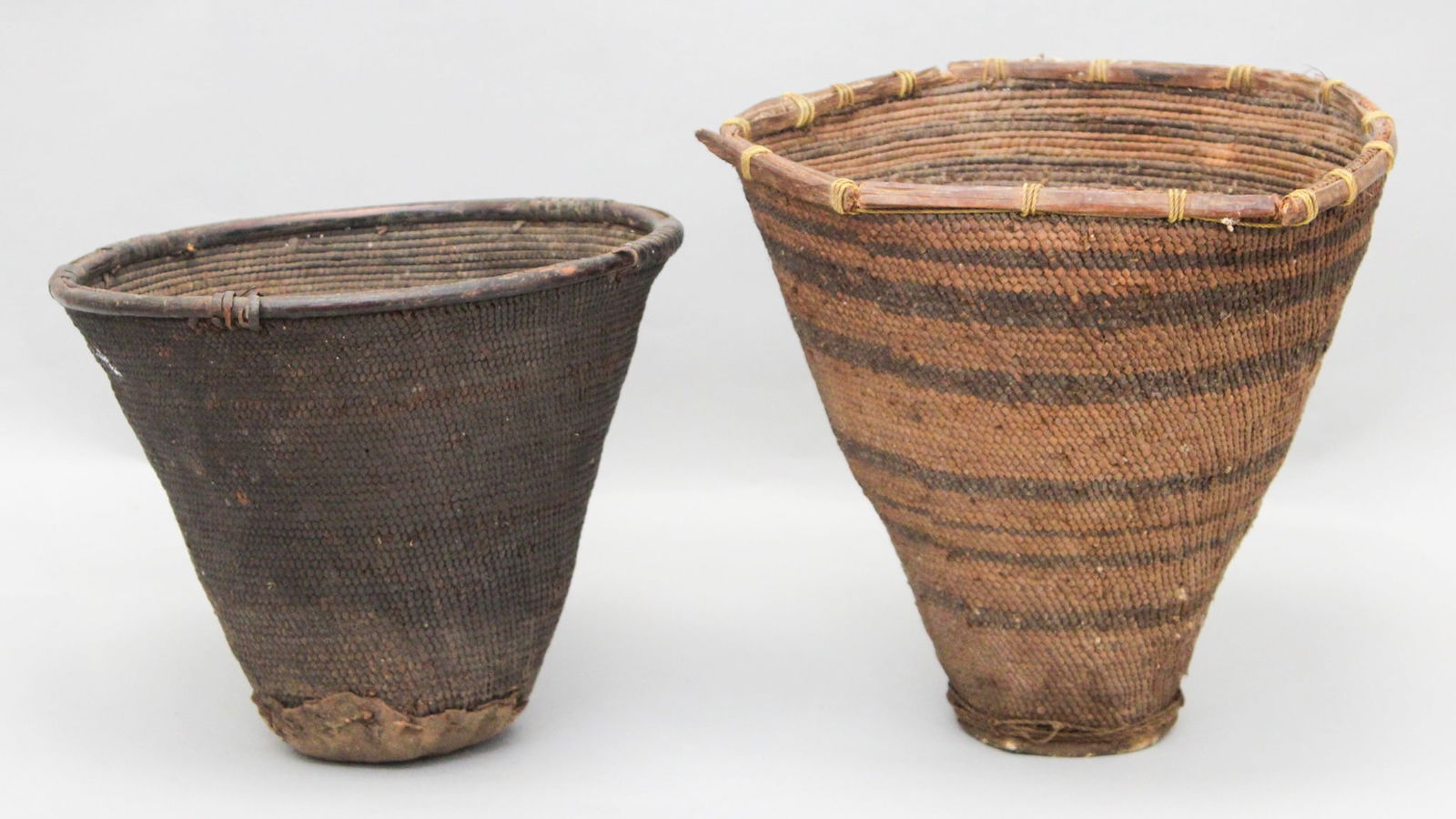 Group of (2) Woven Baskets, with Hide Bottoms, Likely from the Republic of Burundi, Central Africa (1 of 11)