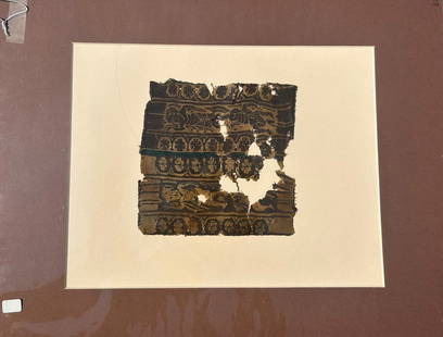 3rd - 10th Century Coptic Textile Fragment, Egypt, North Africa: 3rd - 10th Century Coptic textile fragment, human figures, decorative motif’s, Egypt, North Africa. Approximate size 7"H x 6.75"W, with a mat with outside dimensions 20"H x 16"W. PROVENANCE: From th