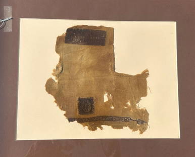 3rd - 10th Century Coptic Textile Fragment, Egypt, North Africa: 3rd - 10th Century Coptic textile fragment, elegant decorative border, Egypt, North Africa. Approximate size 10"H x 10"W, with a mat with outside dimensions 20"H x 16"W. PROVENANCE: From the estate of