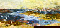 Vintage M.H. SCHRECK Mid Century Abstract "Antibes" Cote d'Azur France Seascape Sailboats