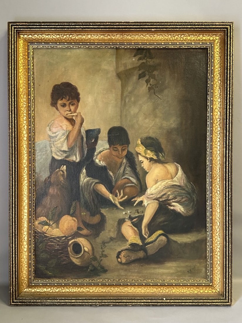 Antique After Bartolome Esteban Murillo Young Boys Playing Dice Oil On Canvas Painting (1 of 9)