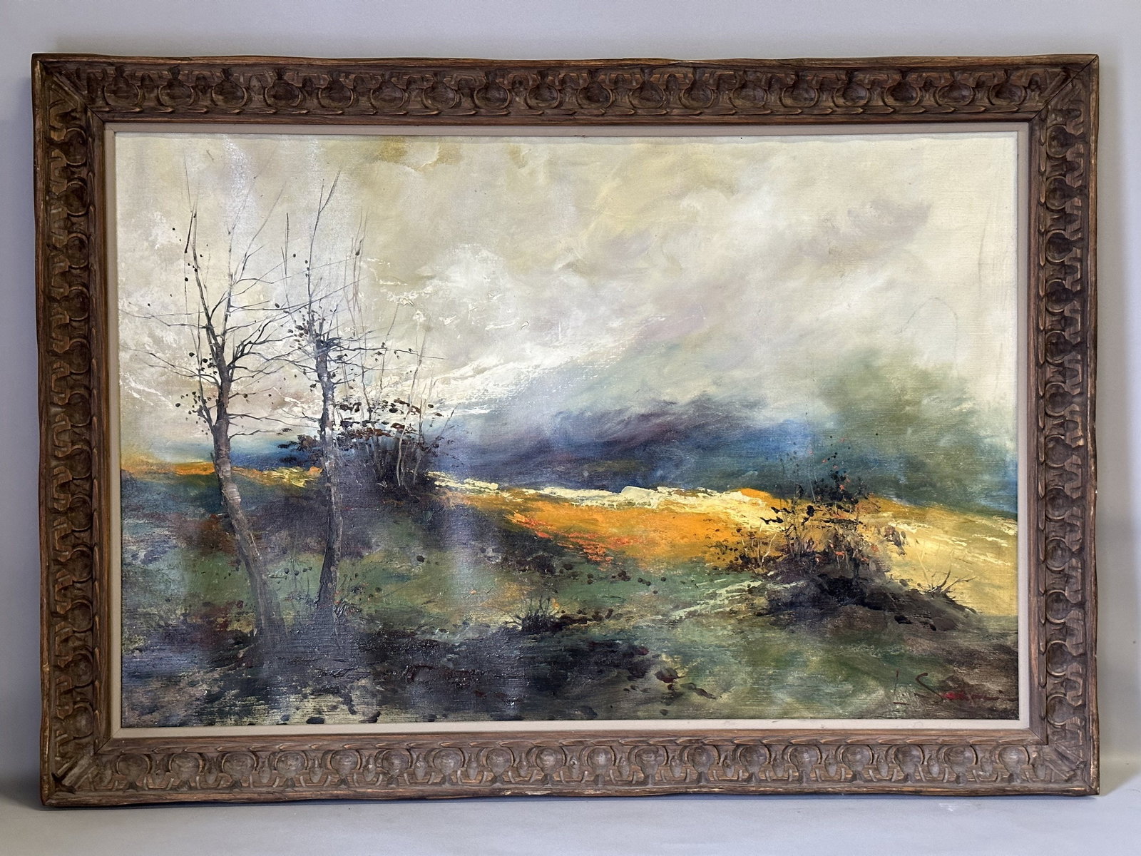 Vintage Mid Century Modern Impressionistic Abstract Landscape On Canvas Framed (1 of 9)