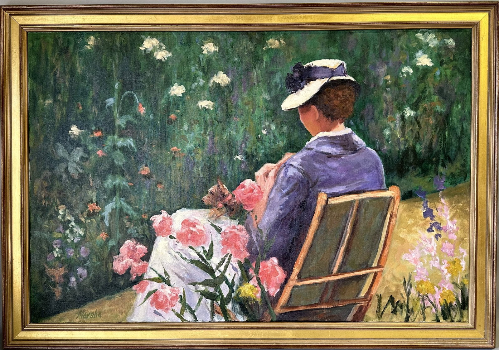 After Martha Walter Vintage Impressionist Garden Landscape Portrait Woman And Her Dog (1 of 7)