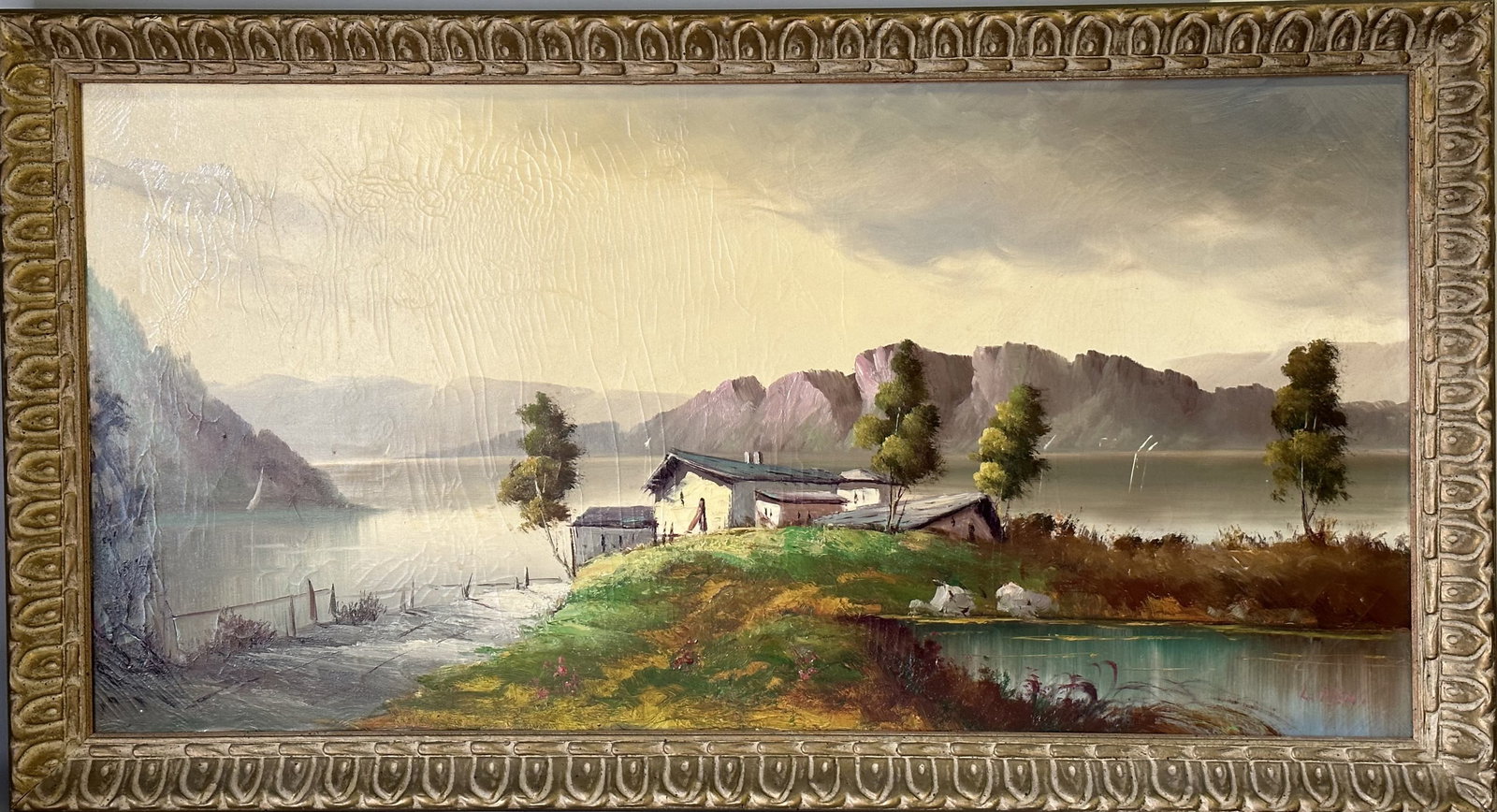 Huge 53" Vintage European Landscape on Canvas Framed (1 of 5)