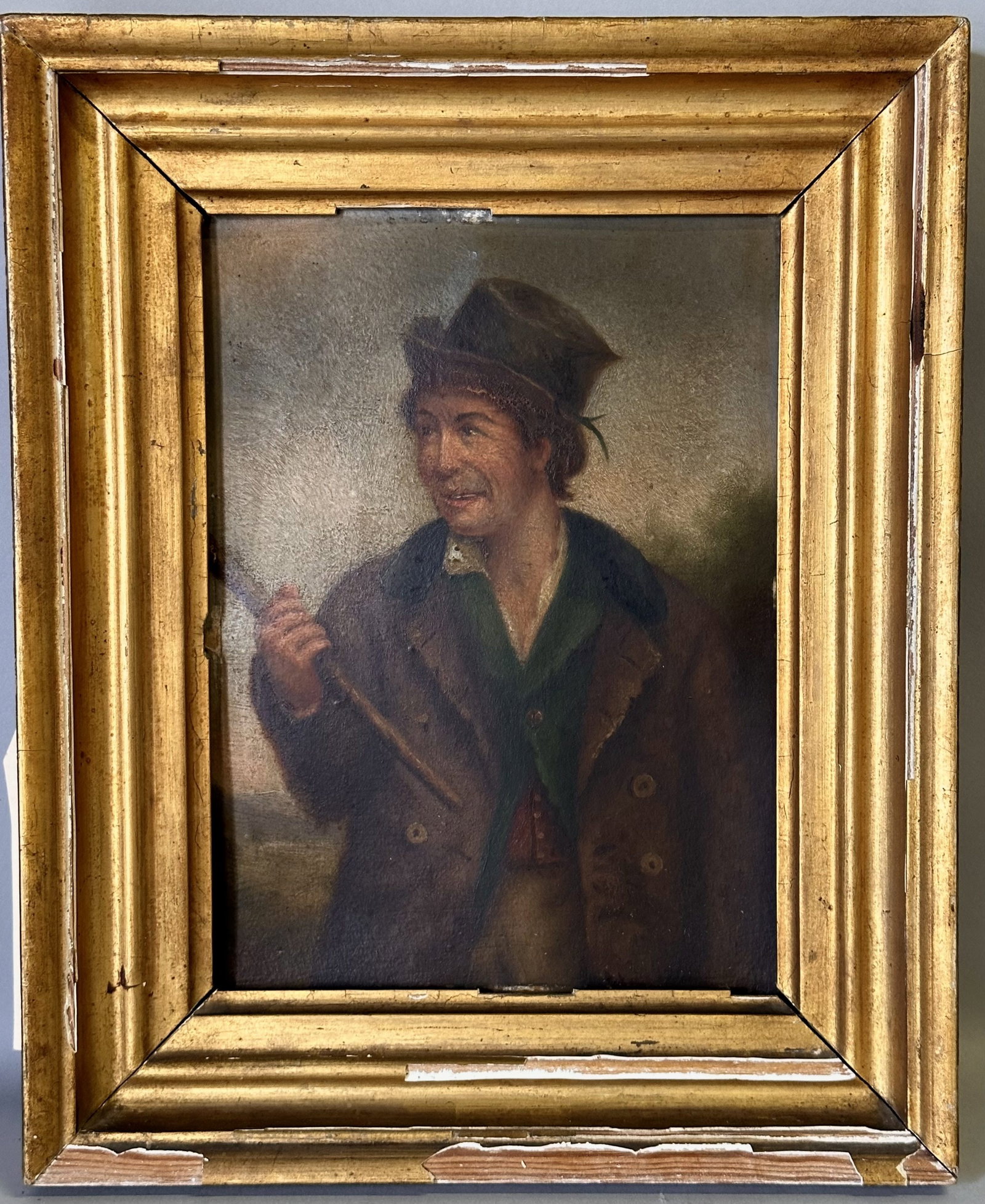 19th Century Antique Portrait of Man in Hat Holding Shillelagh Walking Stick Cane (1 of 8)