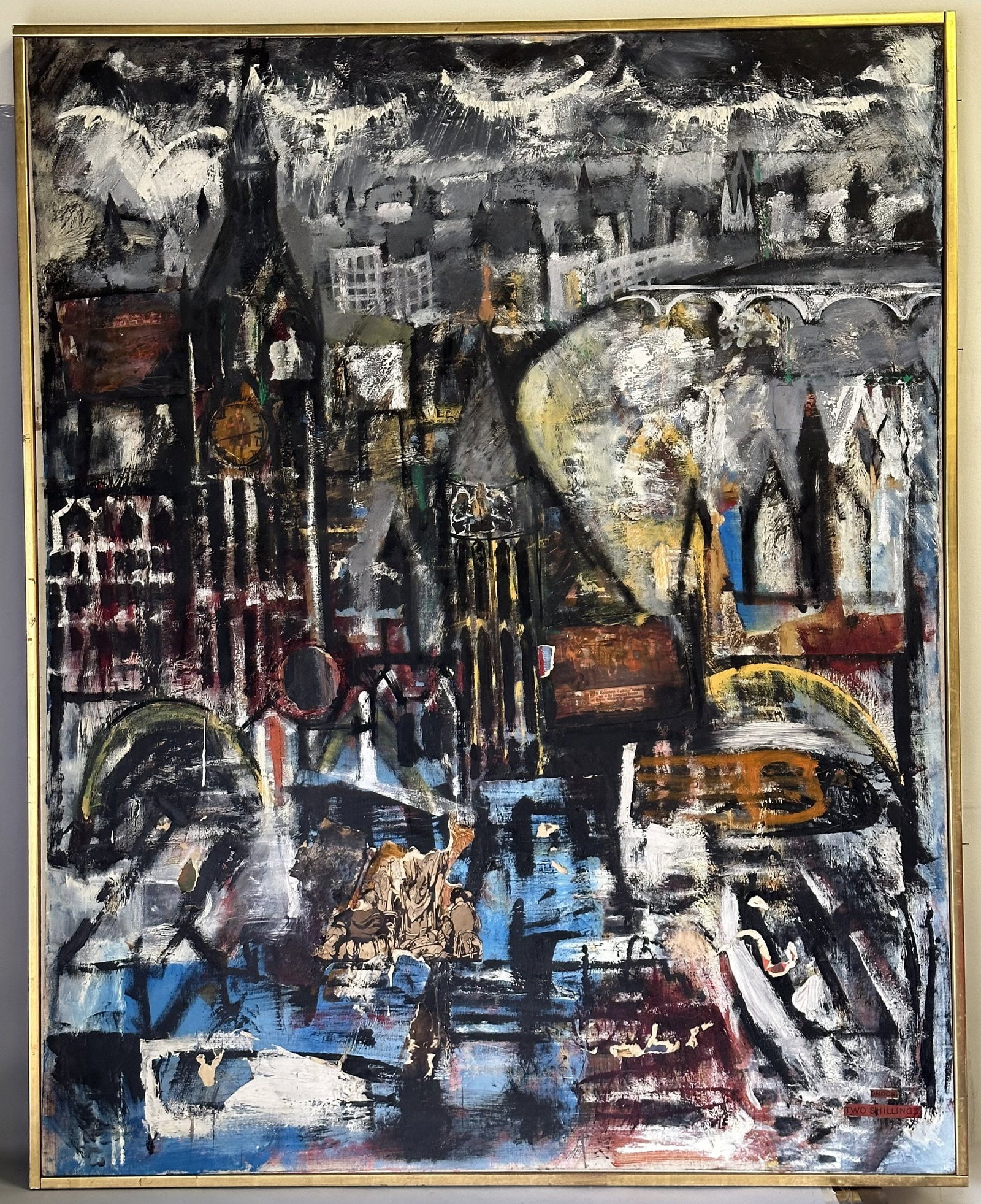 Huge 60" Vintage Mid Century Modern Abstract Expressionist Collage of London Landmarks (1 of 12)