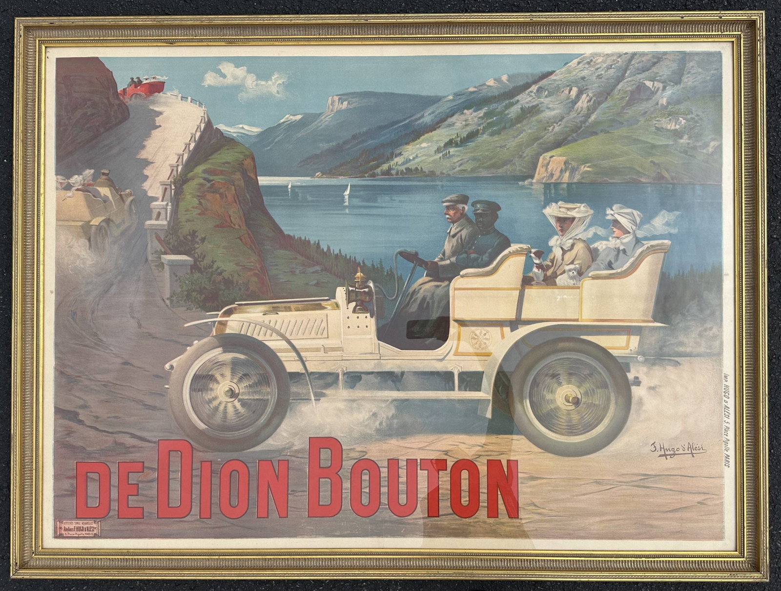 Monumental Vintage 68" HUGO D'ALESI (1849 -1906) "De Dion Bouton" Automobile Poster Paris France (1 of 9)