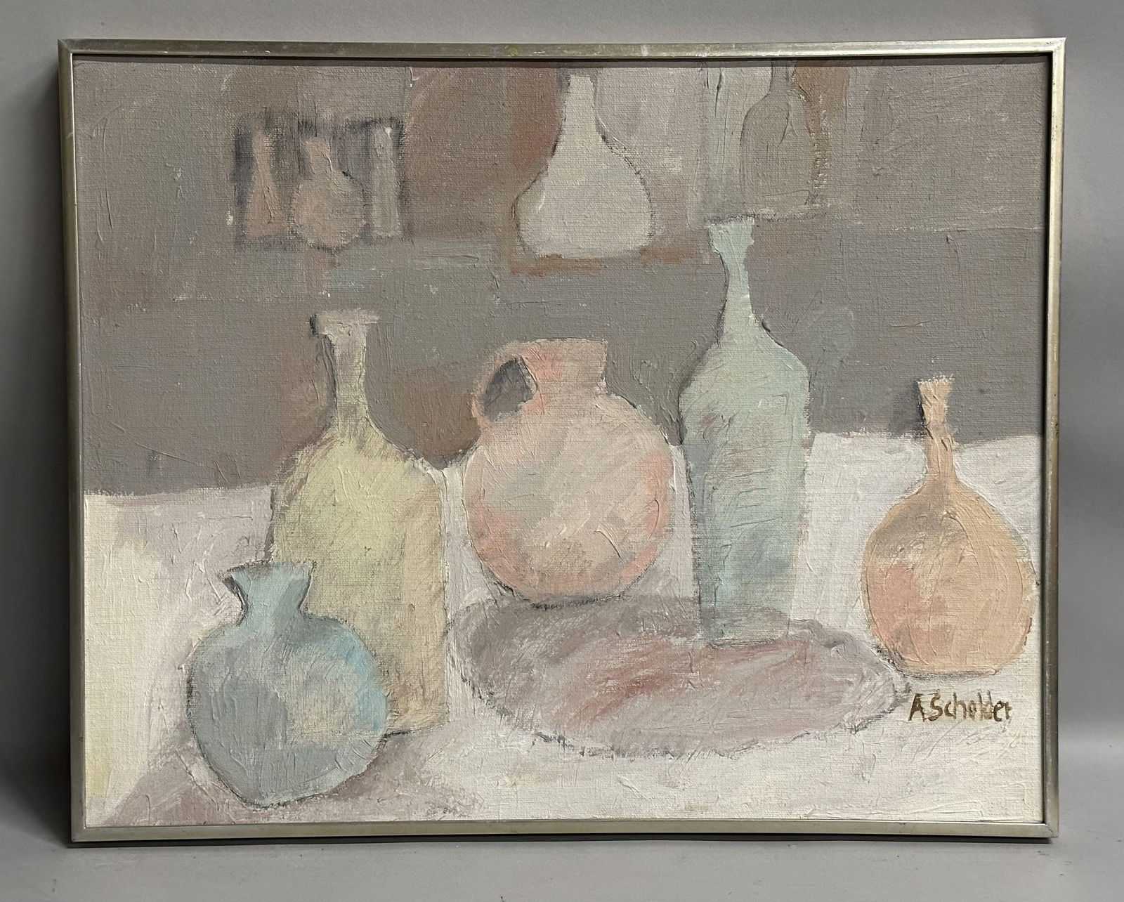A SCHOLDER Style Of Giorgio Morandi MCM Vintage Pottery Bottles Still Life Modernist (1 of 7)