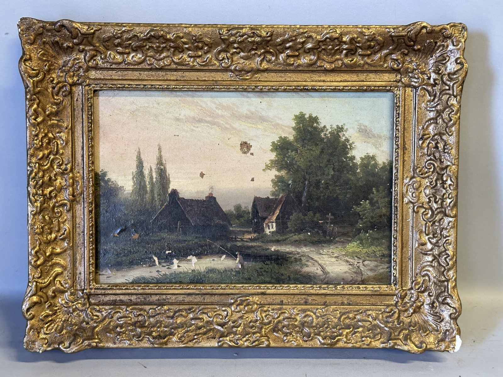 19th Century Antique School British Landscape with Figure Fishing Oil on Canvas (1 of 7)
